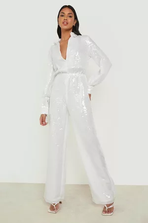 Boohoo Womens Sequin Wrap Front Wide Leg Jumpsuit - - 10