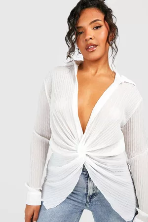 Boohoo Women Sheer Shirts - Womens Plus Sheer Chiffon Plisse Twist Detail Longline Shirt - - 12