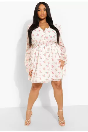 Boohoo Women Printed Dresses - Womens Plus Floral Dobby Skater Dress - - 12