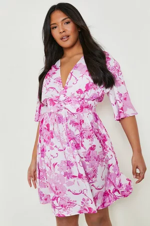 Boohoo Women Printed Dresses - Womens Plus Porcelain Print Lace Up Skater Dress - - 12