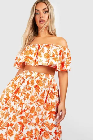 Plus Woven Ruffle Floral Off Shoulder Top