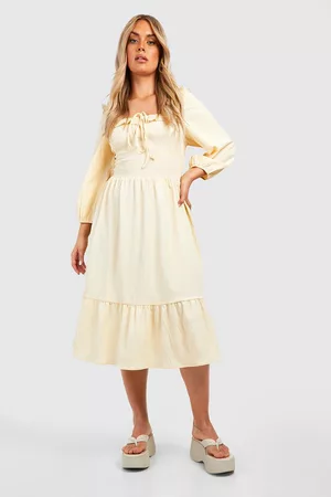 Boohoo Womens Plus Shirred Bodice Frill Sleeve Midi Dress - - 12