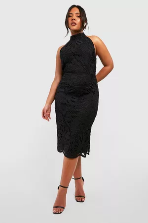 Boohoo Womens Plus Premium Crochet Lace High Neck Midi Dress - - 12