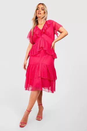 Boohoo Women Midi Dresses - Womens Plus Dobby Mesh Frill Detail Midi Dress - - 12