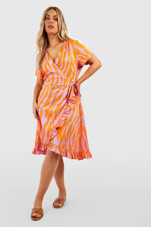 Boohoo Womens Plus Tiger Print Wrap Midi Dress - - 24
