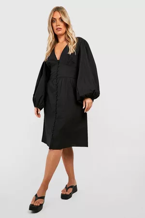 Boohoo Women Midi Dresses - Womens Plus Cotton Extreme Blouson Sleeve Midi Dress - - 12