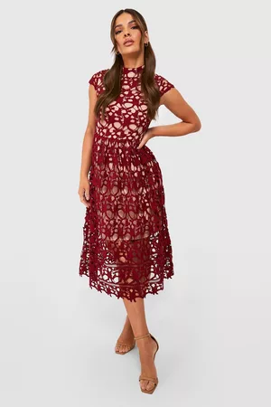 Boohoo Women Midi Dresses - Womens Boutique Lace Midi Skater Bridesmaid Dress - - 8