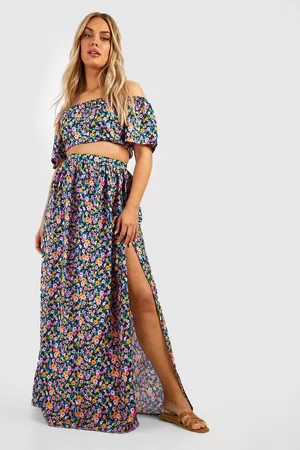 Boohoo Womens Plus Floral Bardot And Skirt Co-Ord - - 12