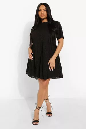 Boohoo Women Graduation Dresses - Womens Plus Eyelet Short Sleeve Smock Dress - - 12
