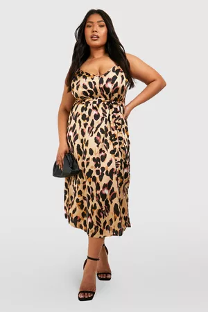Boohoo Women Printed Dresses - Womens Plus Libby Leopard Print Strappy Midi Dress - - 12