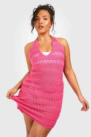Boohoo Womens Plus Crochet Knitted Halter Neck Beach Dress - - 12