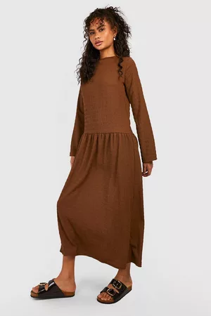 Boohoo Women Casual Dresses - Womens Textured Drop Hem Oversized Midaxi Smock Dress - - 4