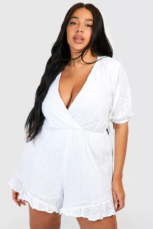 Boohoo Women T-shirts - Womens Plus Broderie Anglaise Ruffle Romper - - 12
