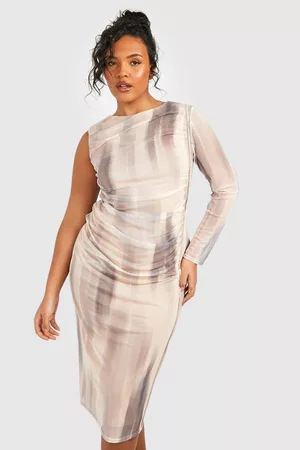 Boohoo Women Midi Dresses - Womens Plus Abstract Mesh One Sleeve Midi Dress - - 12