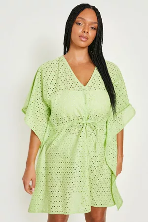 Boohoo Women Beach Dresses - Womens Plus Broderie Anglaise Drawstring Kaftan - - 20
