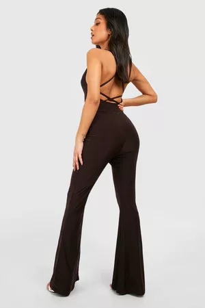 Boohoo Women Flared Jumpsuits - Womens Petite Strappy Tie Back Flare Leg Jumpsuit - - 12