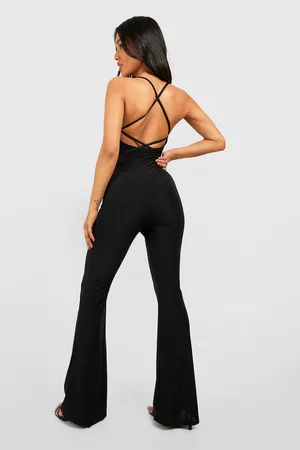 Boohoo Women Flared Jumpsuits - Womens Petite Strappy Tie Back Flare Leg Jumpsuit - - 2