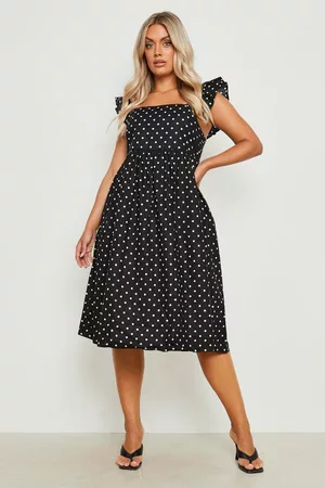 Boohoo Women Midi Dresses - Womens Plus Cotton Polka Dot Midi Dress - - 14