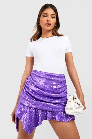 Boohoo Women Sequin Mini Skirts - Womens Sequin Ruched Asymmetric Hem Mini Skirt - - 4