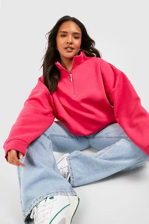 Boohoo Women Oversized Zip Up Hoodies - Womens Plus Oversized Half Zip Sweatshirt - - 12