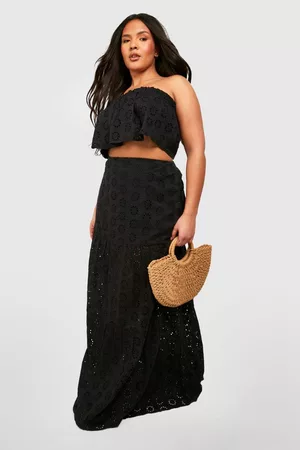 Boohoo Women Strapless Tops - Womens Plus Broderie Off Shoulder Top & Maxi Skirt Co Ord - - 12