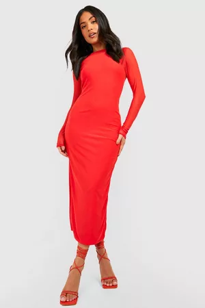 Boohoo Women Long Sleeve Maxi Dresses - Womens Petite Mesh Long Sleeve Midaxi Dress - - 0