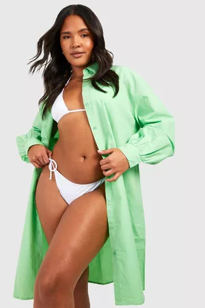 Boohoo Women Wrap Tops - Womens Plus Longline Cotton Beach Shirt - - 24