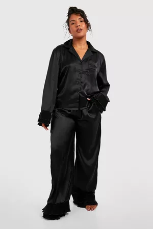 Boohoo Women Pajamas - Womens Plus Pleated Frill Satin Shirt & Short Pajama Set - - 12