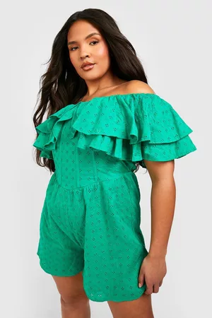 Boohoo Women Off the shoulder Jumpsuits - Womens Plus Eyelet Ruffle Off The Shoulder Romper - - 12
