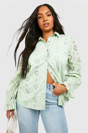 Boohoo Women Sweats - Womens Plus Eyelet Frill Cuff Shirt - - 12