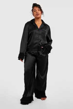 Boohoo Women Pajamas - Womens Plus Pleated Frill Satin Cami & Pants Set - - 12