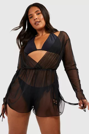 Boohoo Women T-Shirts - Womens Plus Mesh Ruched Detail Beach Romper - - 12