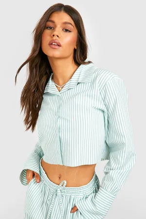 boohoo Hook and Eye Ribbed Open Shirt - Green - Size 2