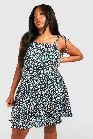 Boohoo Women Casual Dresses - Womens Plus Strappy Sunflower Print Swing Dress - - 12