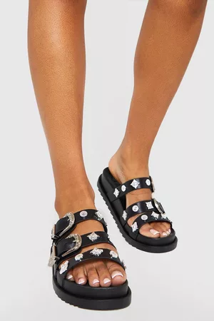 Boohoo Women Slippers - Womens Western Detail Triple Strap Slider - - 6