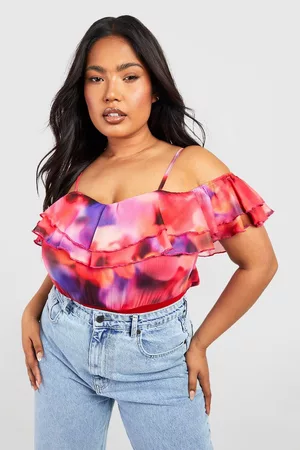 Boohoo Women Bodies - Womens Plus Floral Cold Shoulder Ruffle One Piece - - 12