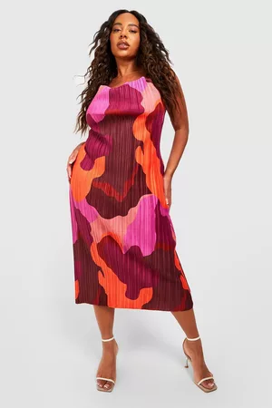 Boohoo Women Printed & Patterned Dresses - Womens Plus Abstract Printed Plisse Cowl Mdii Dress - - 12