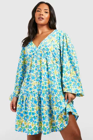 Boohoo Women Printed & Patterned Dresses - Womens Plus Floral Tiered Smock Dress - - 12