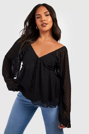 Boohoo Women Wrap Tops - Womens Plus Dobby Mesh Smock Top - - 12
