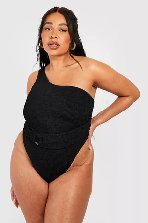 Boohoo Women Graduation Dresses - Womens Plus Crinkle Ring Belted One Shoulder Bathing Suit - - 12