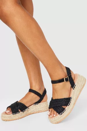 Boohoo Women Espadrilles - Womens Woven Crossover Espadrille Flatforms - - 5