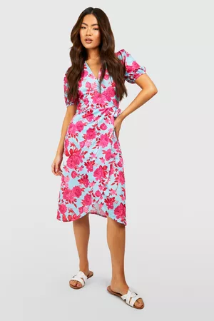 Boohoo Women Printed & Patterned Dresses - Womens Floral Midi Wrap Dress - - 4