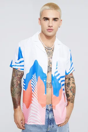 Boohoo Women Short sleeved Shirts - Mens Short Sleeve Slub Graphic Stripe Shirt - - S