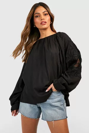 Boohoo Women Blouses - Womens Cut Out Embroidered Balloon Sleeve Blouse - - 4