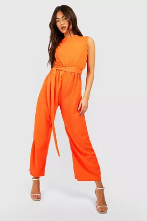 Boohoo Women Culottes - Womens Culotte Belted Textured Jumpsuit - - 4