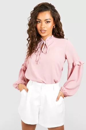 Boohoo Women Wrap Tops - Womens Hammered Tie Neck Ruffle Detail Blouse - - 4