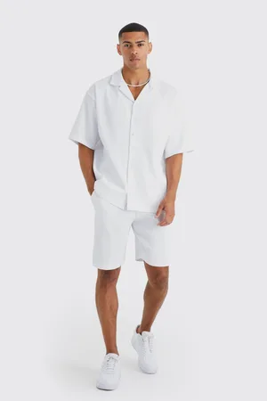 Men's Bandana Short Sleeve Oversized Pleated Shirt And Short Set