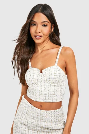 boohoo Eyelet Jersey Knit Lace Up Crop Top - Black - Size S