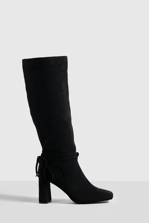 boohoo Panel Knee High Boots - Black - Size 5