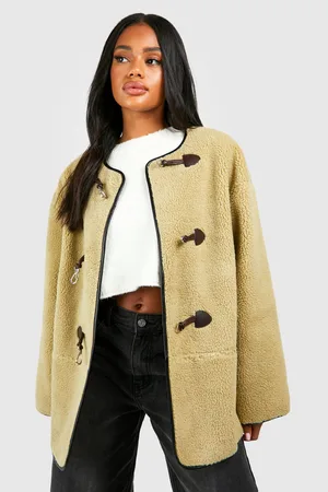 Boohoo Puffer Detail Trench Coat - Green - Size 8